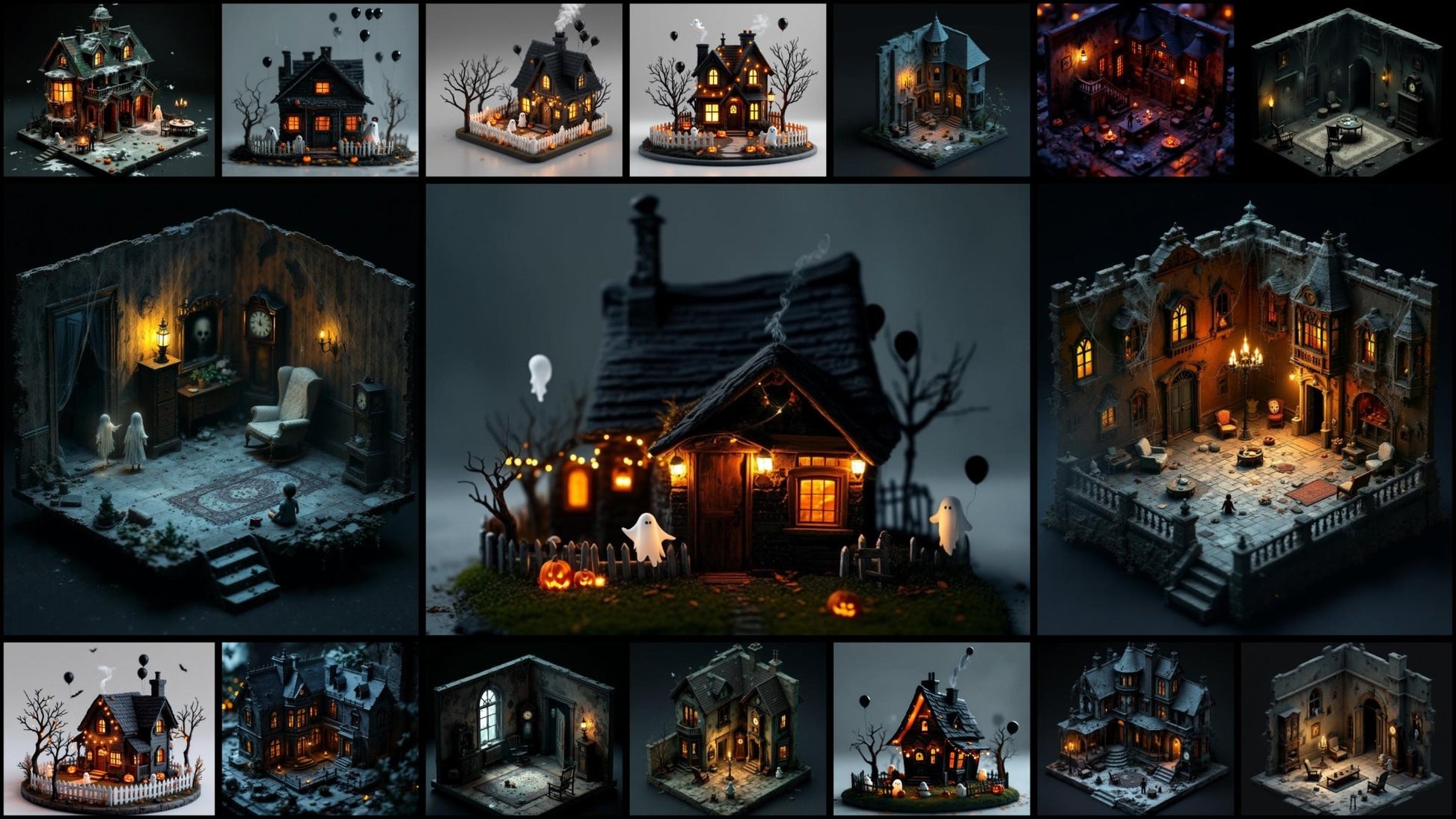 100+ Assets Digitales 4K para Halloween | Casas Encantadas Isométricas | Neon Teal Goth Lofi | Fondos de Pantalla, Arte, Videos - UnhigoArt™ Shop Mi tienda