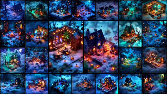 100+ Assets Digitales 4K para Halloween | Casas Encantadas Isométricas | Neon Teal Goth Lofi | Fondos de Pantalla, Arte, Videos - UnhigoArt™ Shop Mi tienda