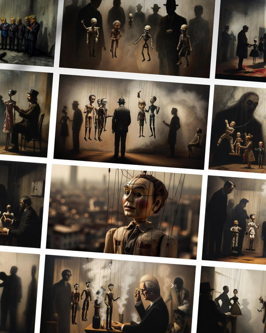 Colección Arte Digital Surrealista – 55 Imágenes de Marionetas y Poder - UnhigoArt™ Shop Mi tienda