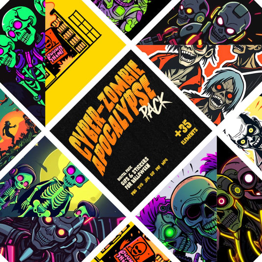 CYBER - ZOMBIE APOCALYPSE - Digital Pack Gifs & Stickers for Halloween - UnhigoArt™ Shop Mi tienda