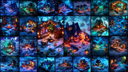 100+ Assets Digitales 4K para Halloween | Casas Encantadas Isométricas | Neon Teal Goth Lofi | Fondos de Pantalla, Arte, Videos - UnhigoArt™ Shop Mi tienda