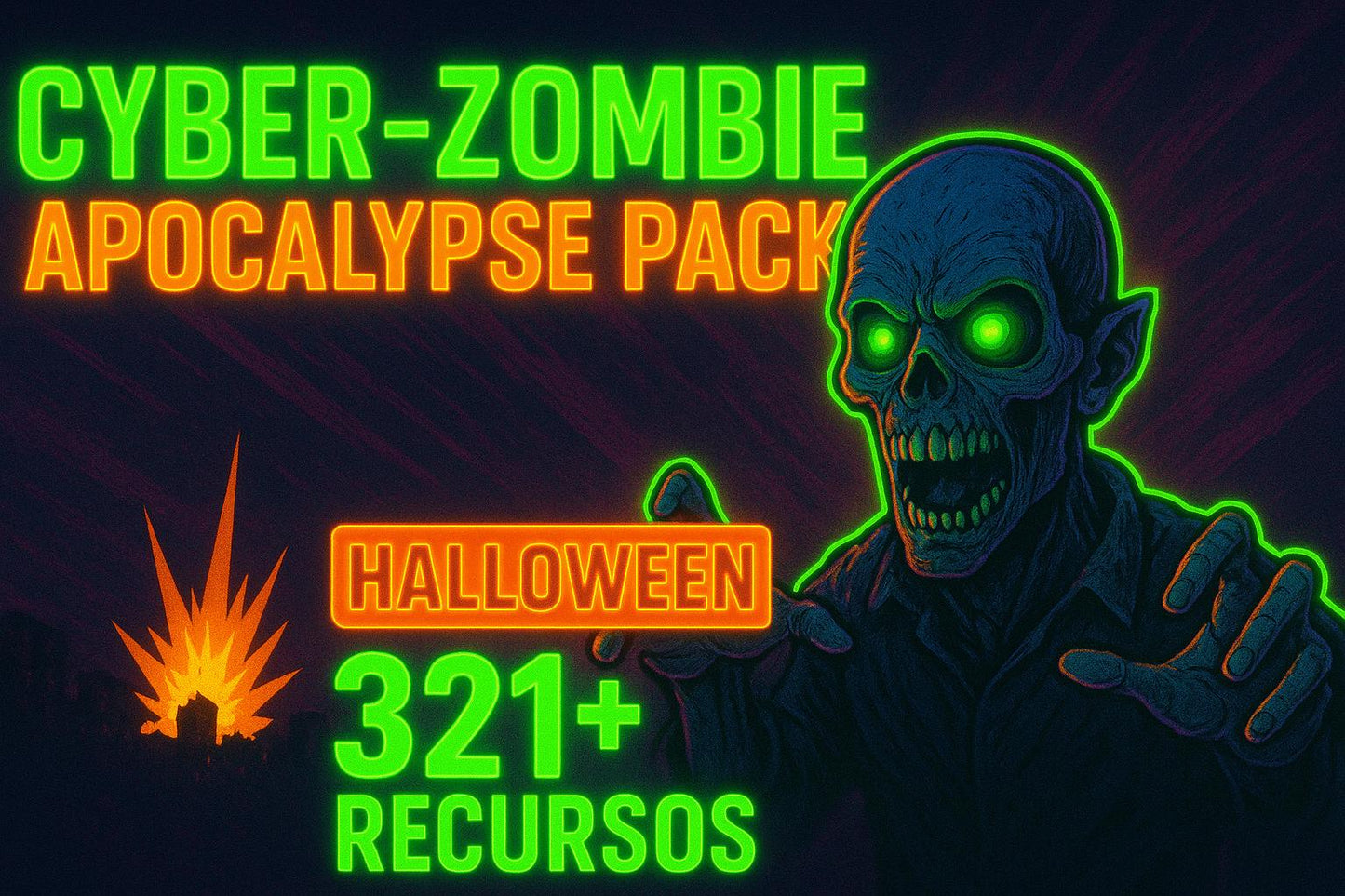 Cyber - Zombie Apocalypse Pack | 321+ Recursos de Halloween | Stickers, GIFs, Ilustraciones y Títulos - UnhigoArt™ Shop Mi tienda