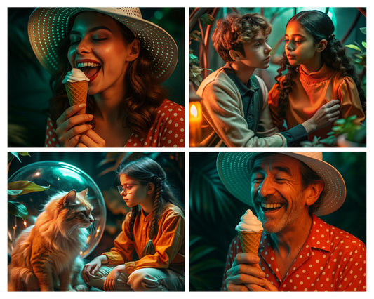 Prompt AI Estilo Retro Cinemático con Neón | Set de Prompts | Arte Estético para Midjourney y DALL·E - UnhigoArt™ Shop Mi tienda